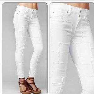7 for all mankind patchwork skinny white jeans